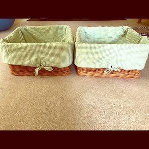 2 Pottery Barn storage baskets w/green gingham